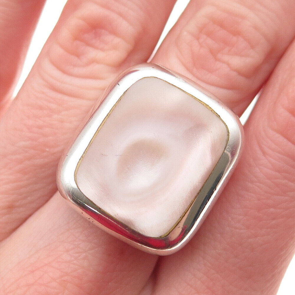 M.R.F. Resources 925 Sterling Silver Vintage Real MOP Modernist Ring Size 7